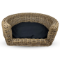 Preview: Handgefertigt - Rundes Hundebett Rattan Korbgeflecht - mit Kissen - 87x80x33 cm
