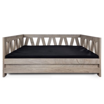 Holz-Hundebett mit Matratze - 90x64x38 cm - Verwittertes Grau