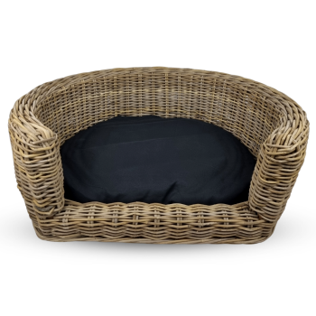 Handgefertigt - Rundes Hundebett Rattan Korbgeflecht - mit Kissen - 87x80x33 cm