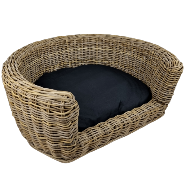 Rundes Hundebett Rattan - mit Kissen - 87x80x33 cm - Hundebett Korbgeflecht